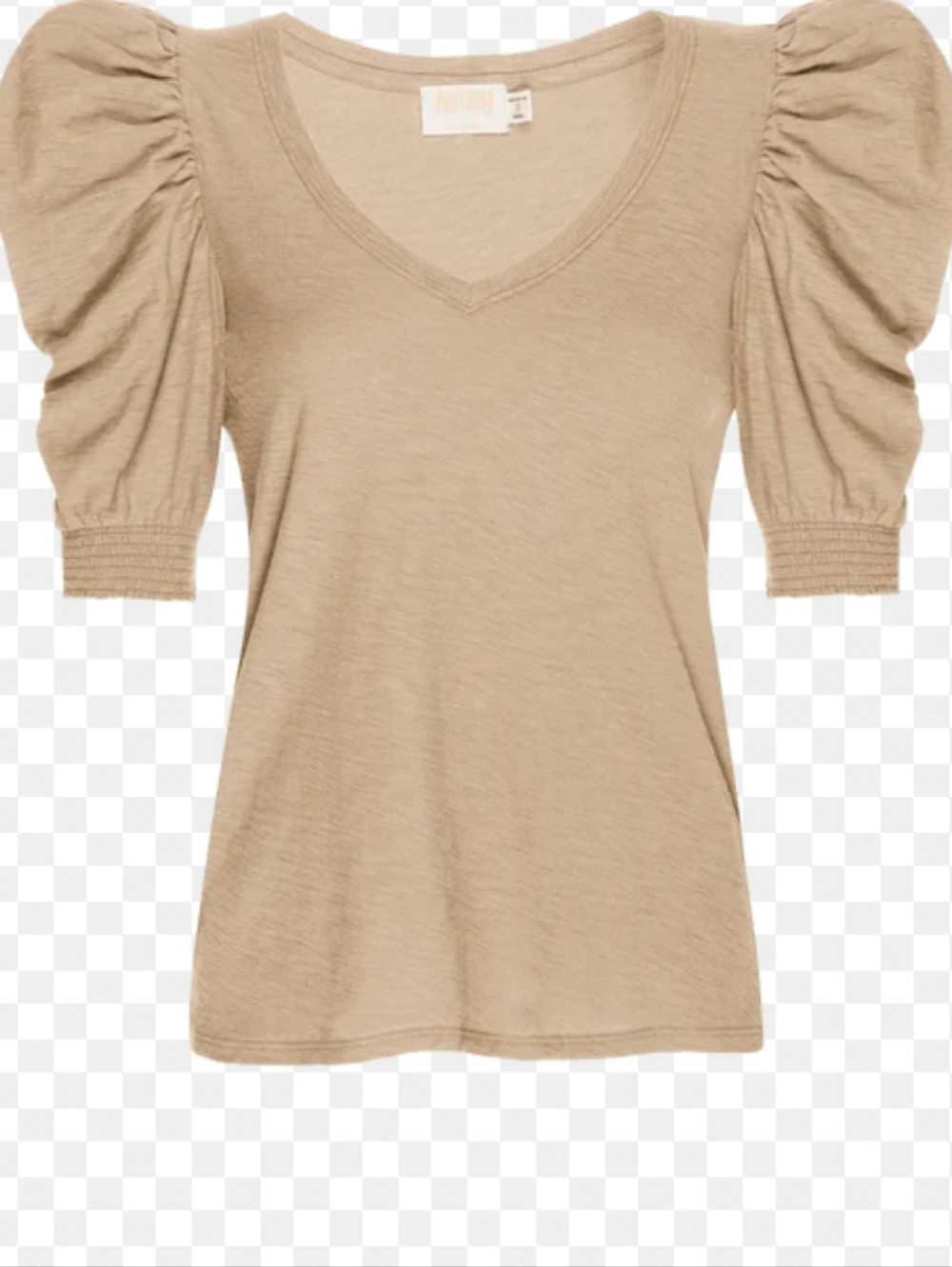 Nation Celine Puff Shoulder V Neck Neutral Taupe Tee Size Small